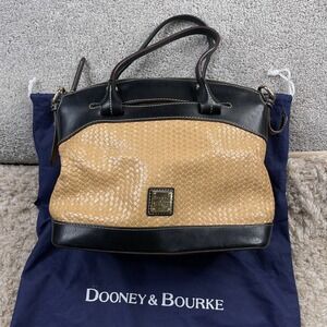 Dooney and Bourke Beacon Satchel Brown Black Embossed Leather Domed Zip‎ Top